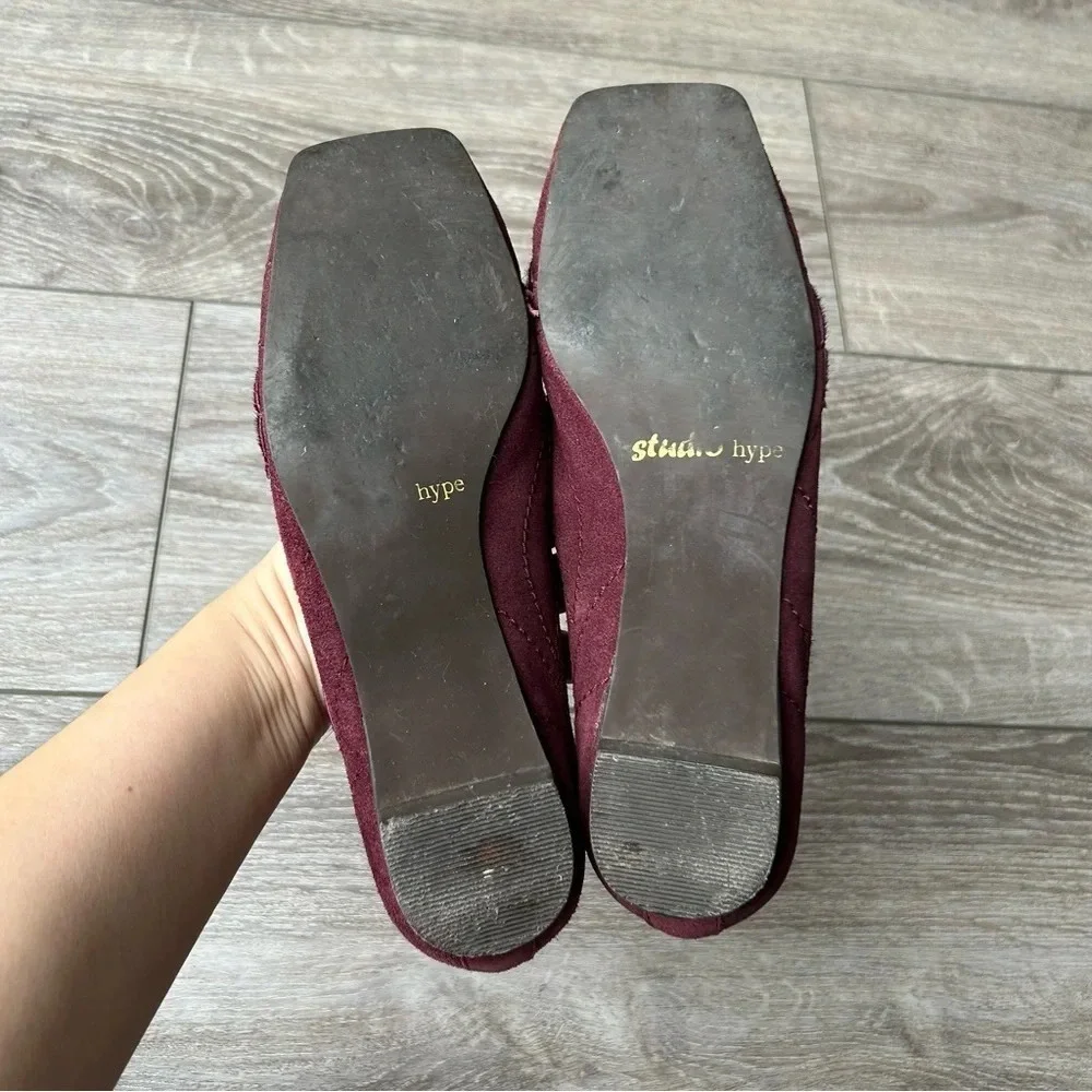 Studio Hype  Red Suede Leather Calf Hair Square Toe Flats - Picture 12 of 12
